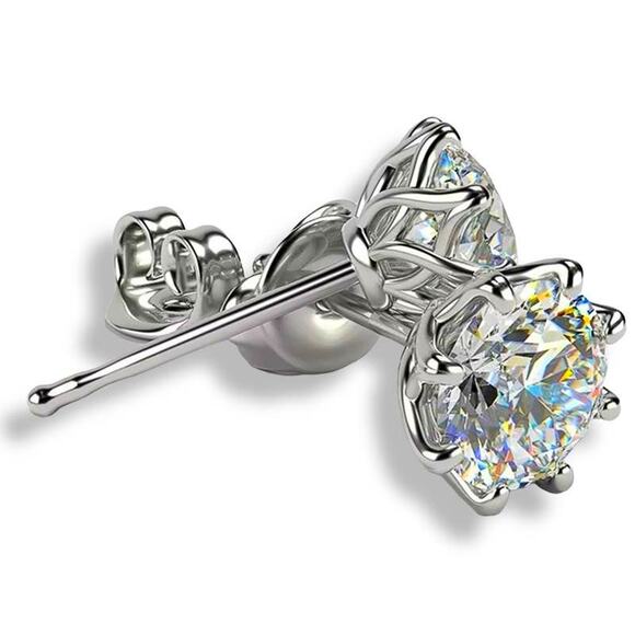 Scintillation 10mm Round Cubic Zirconia Rhodium Plated  8 Prong Stud Earrings - Picture 2 of 4